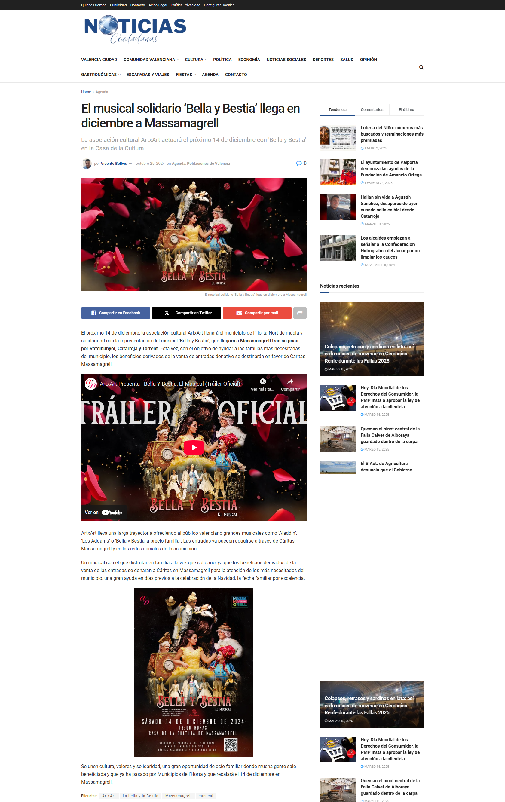 NoticiasCiudadanas La asociación ArtxArt de Rafelbunyol dona 4000 euros a 8 ONG's con el musical Bella y Bestia
