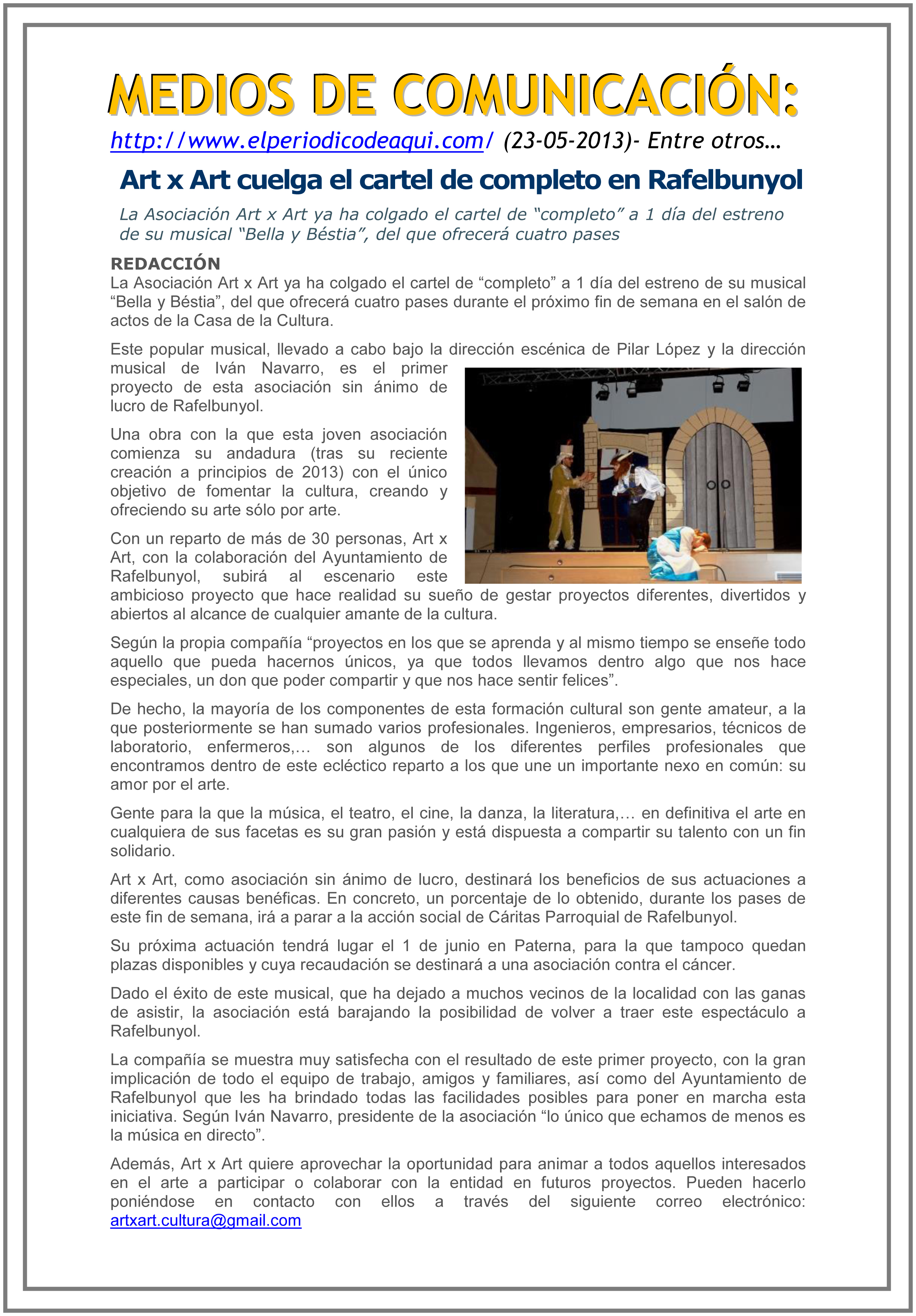ARTxART cuelga el cartel de completo en Rafelbunyol