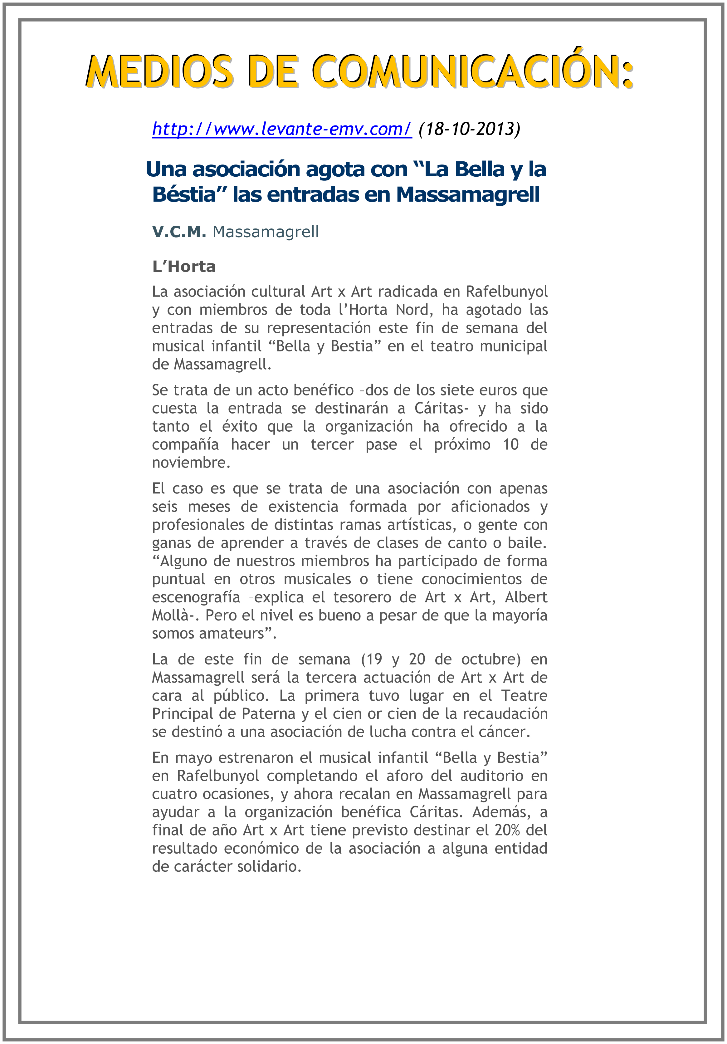 Bella y Bestia agota las entradas en Massamagrell